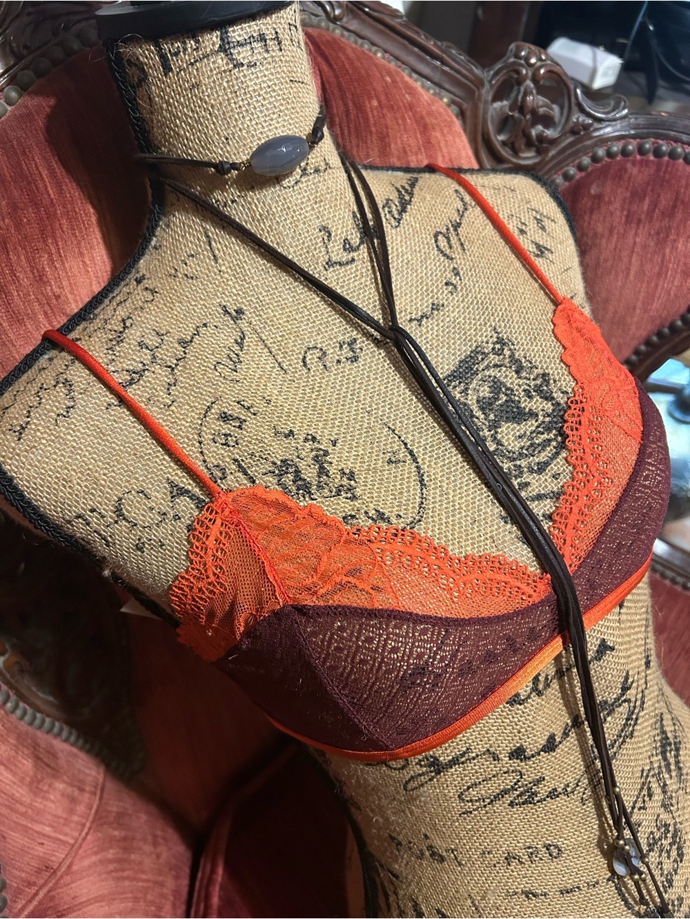 Orange & Burgundy Lace Bralette - Women Intimates